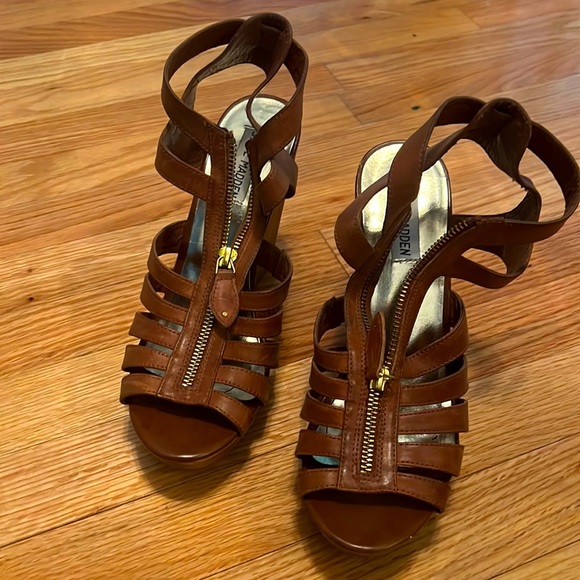 Steve Madden | Shoes | Steve Madden Zipper Wedge Sandals Size 9 In Luggage  | Poshmark